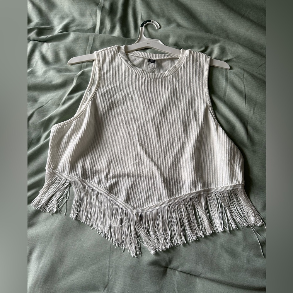 SHEIN White Fringe Country Shirt